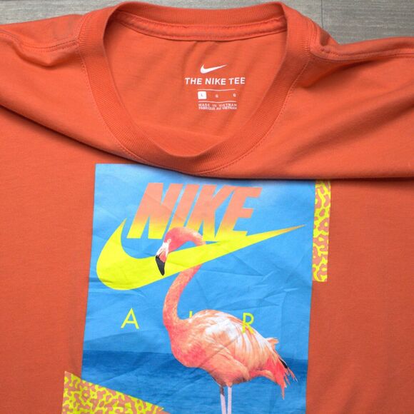 Nike Air Mens T-Shirt Orange Flamingo Tee Short Sleeve Crew Neck Graphic Retro L - Picture 3 of 4